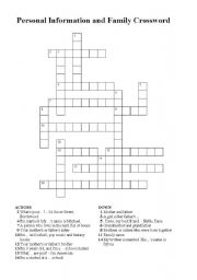 Personal Information and Family Crossword