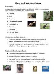 English Worksheet: Group work and presentation of an Australian animal