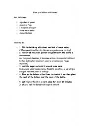English Worksheet: Balloon yeast experiment