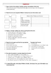 English Worksheet: reading comprehension on Prince william 