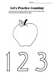English Worksheet: Counting and Tracing Practice 1 and 2