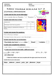 English Worksheet: mid term test N2 8th form