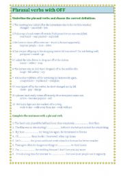 English Worksheet: phrasal verbs with OFF
