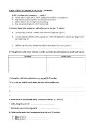 English Worksheet: test :3rd year secondary education : reading comprehension+language and writing tasks