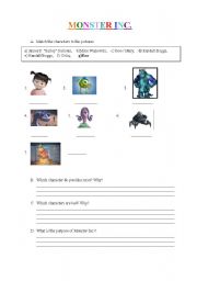 English Worksheet: Monster Inc. 