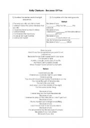 English Worksheet: Because of you - Kelly Clarkson