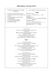 English worksheet: Because of you - Kelly Clarkson