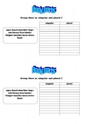 English Worksheet: singular-plural,body parts