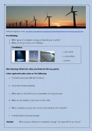 English Worksheet: National Geographic Renewable Energy Video