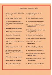 English Worksheet: conversation questions on food
