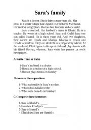 English Worksheet: Saras family