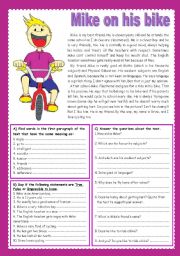 English Worksheet: Mike on his bike