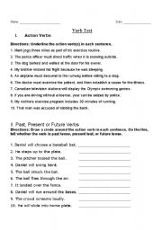 English Worksheet: Action Verbs and Verb Tenses