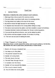 English Worksheet: Action Verbs and Verb Tenses