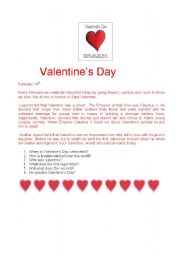 English worksheet: Valentines day