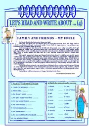 English Worksheet: Lets read and write about ...(4) - Family and friends - My uncle.