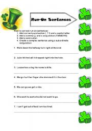 English Worksheet: Correcting Run-On Sentences