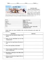 English Worksheet: Movie - Mamma Mia -2008