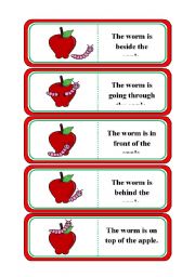 English Worksheet: Where is the Worm Preposition Dominoes (with Review Wheels and Matching Excercise)
