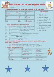 English Worksheet: Test: Past Simple to be and regular verbs