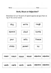 English worksheet: Grammar Cut and Paste: Verb, Noun or Adjective?