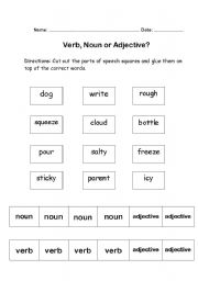 English Worksheet: Grammar Cut and Paste: Verb, Noun or Adjective?