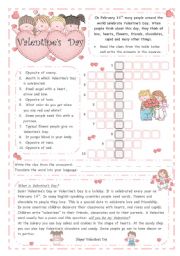 English Worksheet: VALENTINES DAY *** 2 pages***