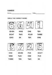 English Worksheet: numbers