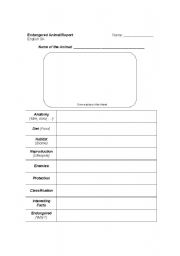 English worksheet: Endangered Animal Report