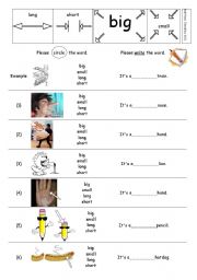 English Worksheet: ADJECTIVES - Big Small Long Short