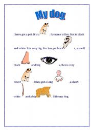 English worksheet: my dog.