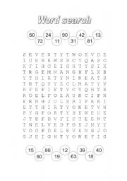 English Worksheet: Numbers word search