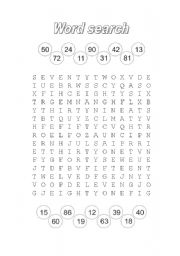 English Worksheet: Numbers word search