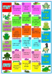 English Worksheet: The Frog Boardgame  Adverbs of Frequency  Directions and tokens included  2 pages  fully editable