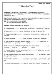 English worksheet: Question Tags