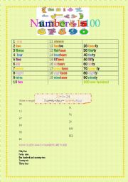 English worksheet: numbers 1-100