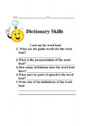 English Worksheet: Dictionary skills