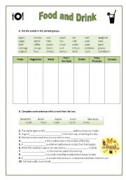 English Worksheet: Vocabulary Worksheet: Food and Drink