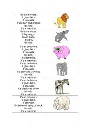 English Worksheet: Animals Cards Guessing Game