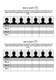 English Worksheet: Who is Who? (Listening activity_Logical Thinking. Description included)