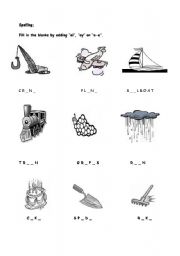 English worksheet: Fill in the blanks with ai; ay or a-e