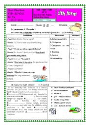 English Worksheet: mid term test n 2 term 2 ( 9th form)