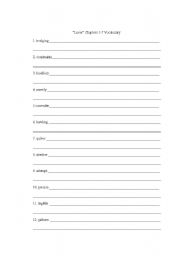 English Worksheet: Novel Vocabulary for 