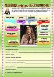 English Worksheet: REPORTING AN INTERVIEW WITH JENNIFER LOPEZ - RePoRtEd SpEeCh