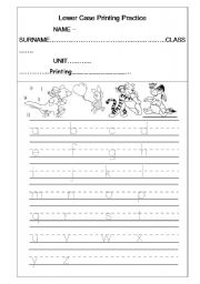 English Worksheet: Lower Case Printing Practice