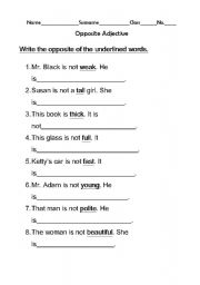 English worksheet: Opposite Adjective