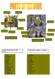English Worksheet: SHREK AND PARTS OF THE BODY
