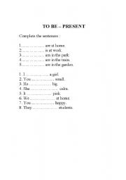English worksheet: TO BE exercice