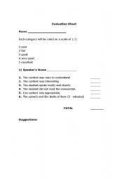 English worksheet: speech evaluation sheet