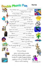 English Worksheet: Double Phonic Fun 1 in colour and greyscale with key